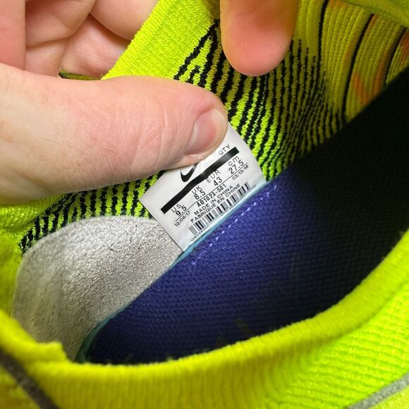 Nike Air Max 270 Flyknit Purple Volt Pink Mens Size 9.5 Shoe AO1023-501‎